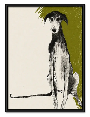 Elegant White Greyhound on Green Wall Art