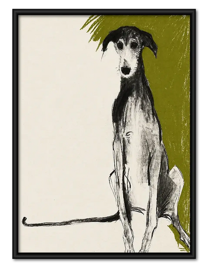 Elegant White Greyhound on Green Wall Art