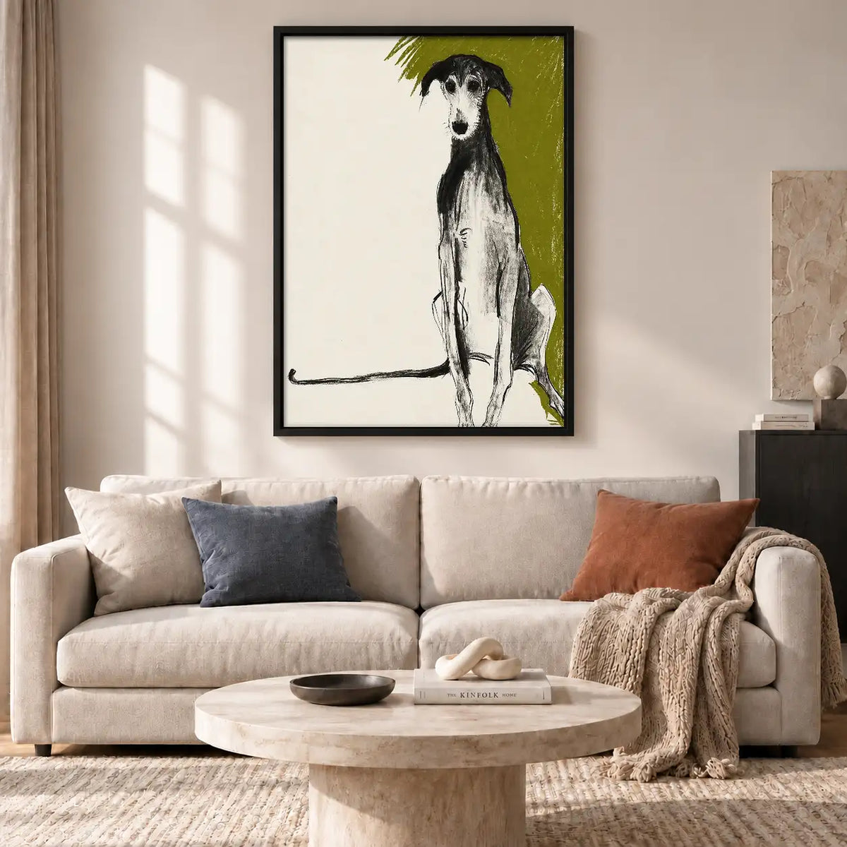 Elegant White Greyhound on Green Wall Art 2