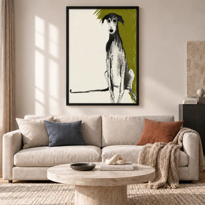 Elegant White Greyhound on Green Wall Art 2