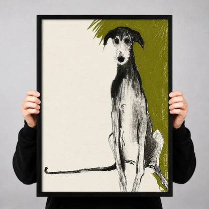 Elegant White Greyhound on Green Wall Art 3