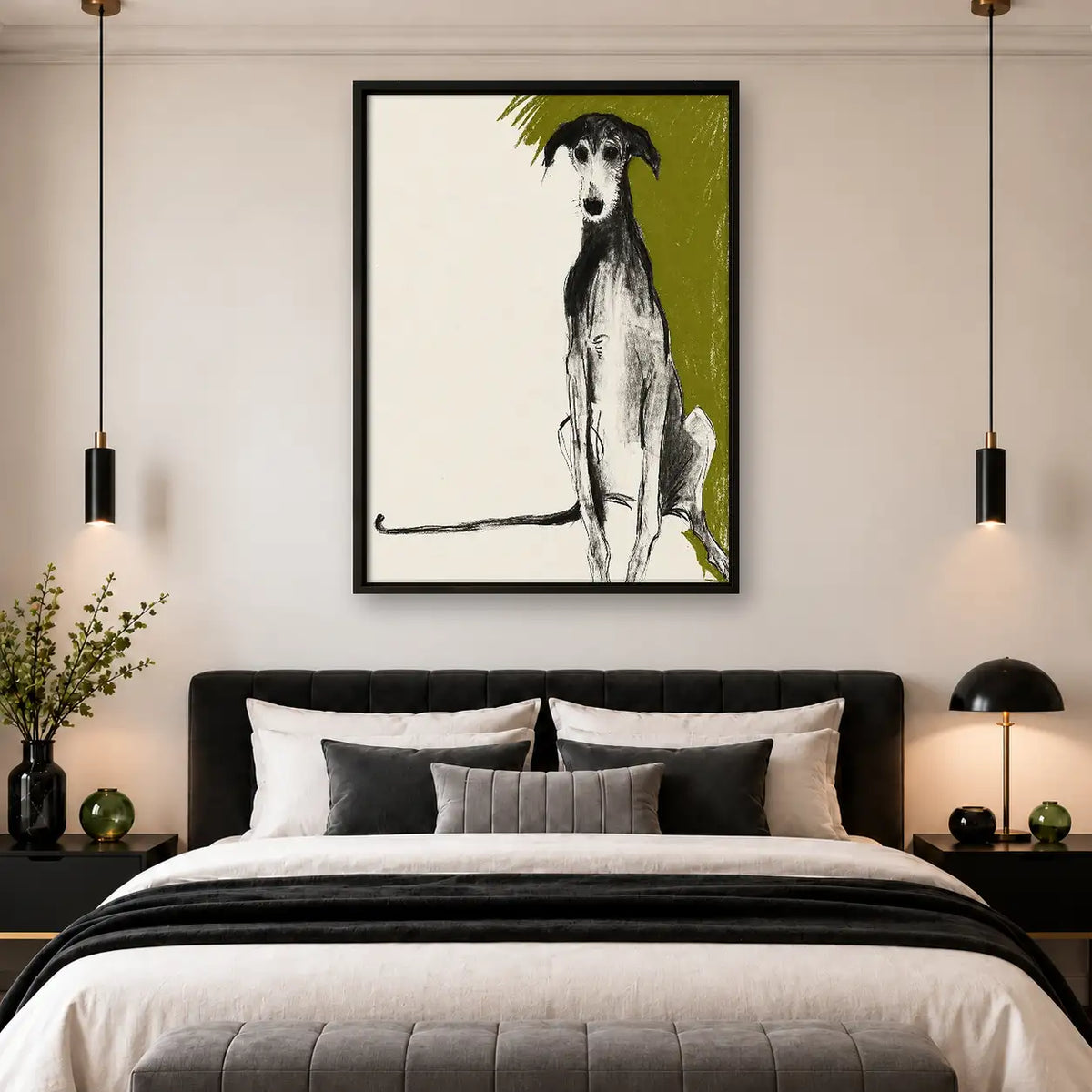 Elegant White Greyhound on Green Wall Art 4