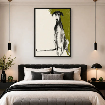 Elegant White Greyhound on Green Wall Art 4