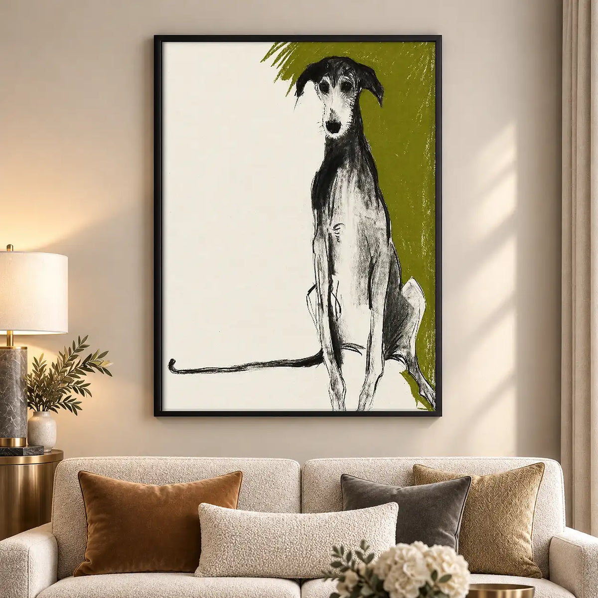 Elegant White Greyhound on Green Wall Art 5