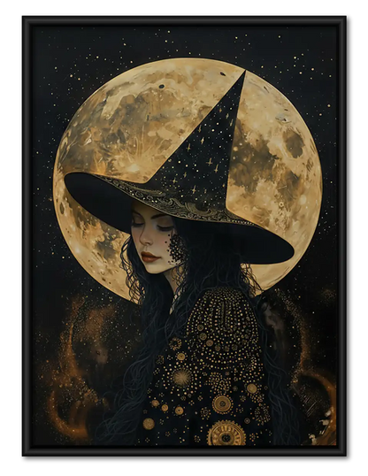 Elegant Witch Beneath Full Moon Wall Art 1