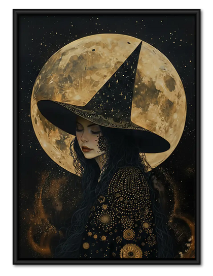 Elegant Witch Beneath Full Moon Wall Art