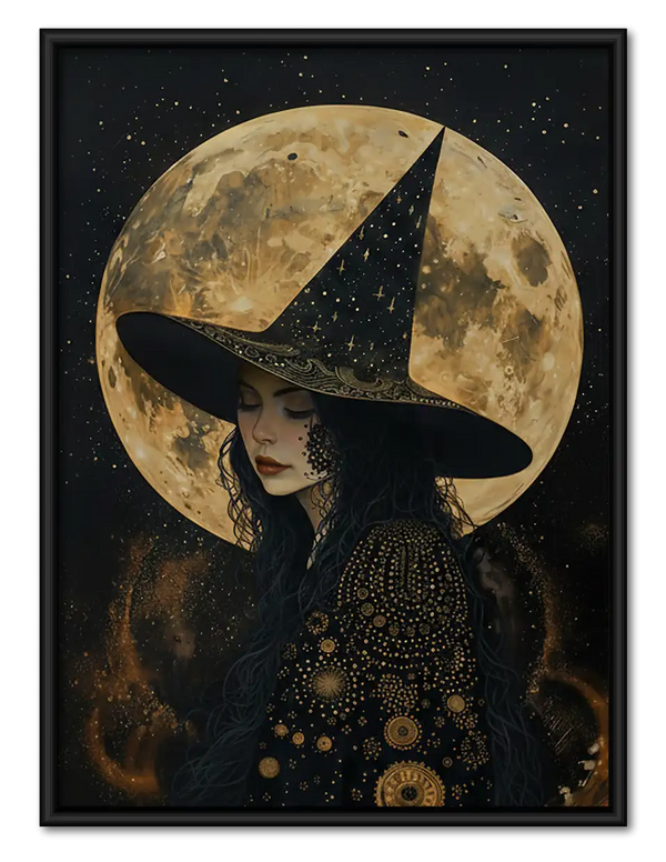 Elegant Witch Beneath Full Moon Wall Art
