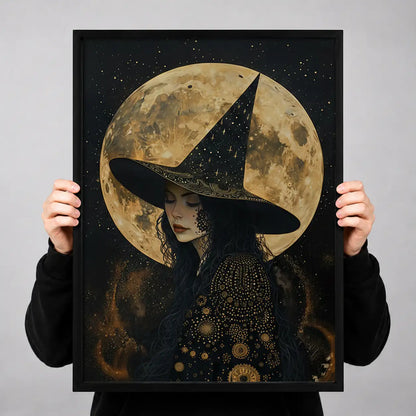 Elegant Witch Beneath Full Moon Wall Art 3