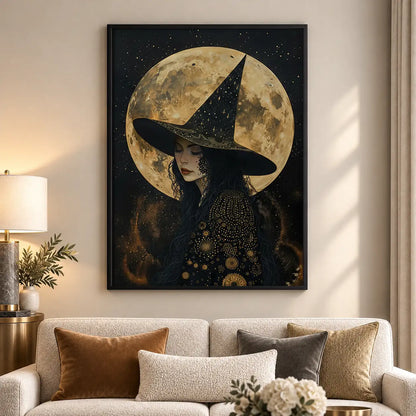 Elegant Witch Beneath Full Moon Wall Art 5