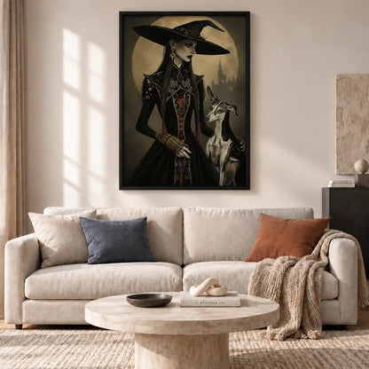 Elegant Witch with Black Dogs Wall Art 2