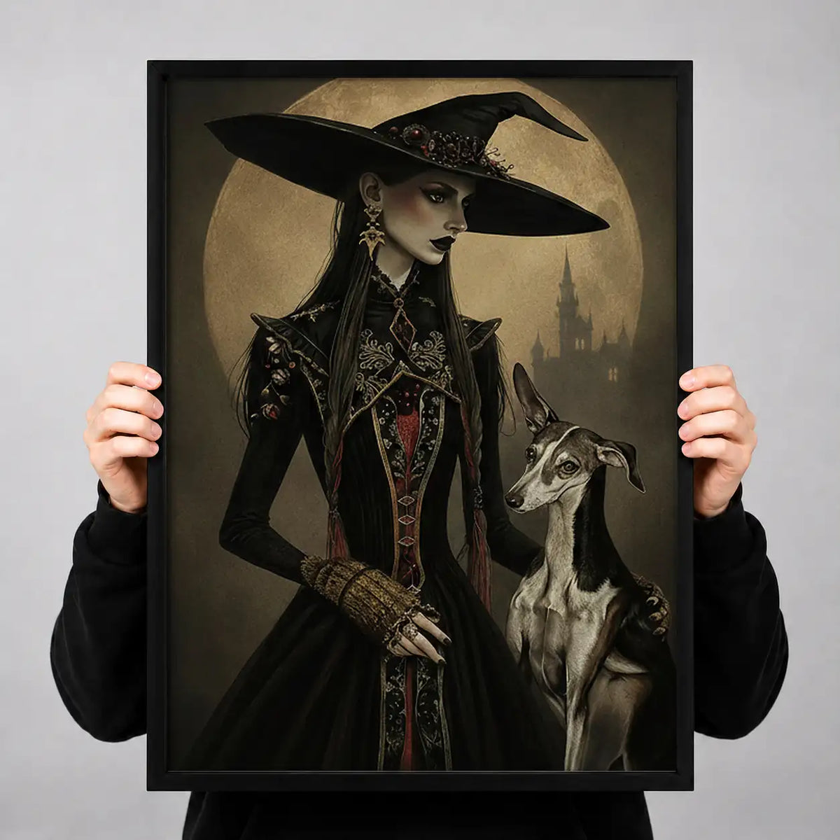 Elegant Witch with Black Dogs Wall Art 3