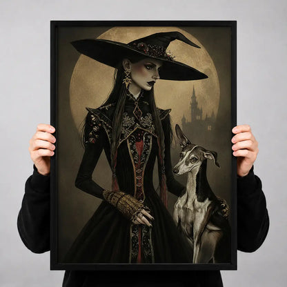 Elegant Witch with Black Dogs Wall Art 3