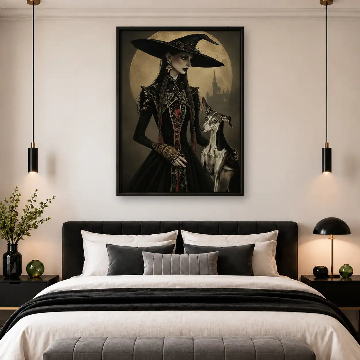 Elegant Witch with Black Dogs Wall Art 4