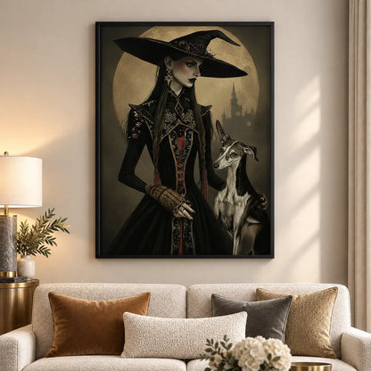 Elegant Witch with Black Dogs Wall Art 5