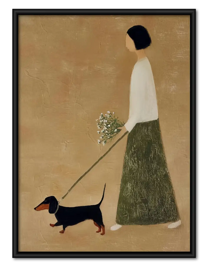 Elegant Woman Walking Dachshund Wall Art