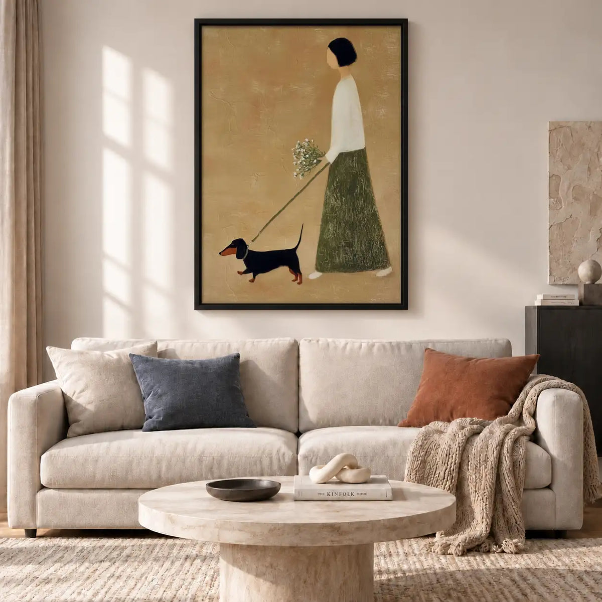 Elegant Woman Walking Dachshund Wall Art 2