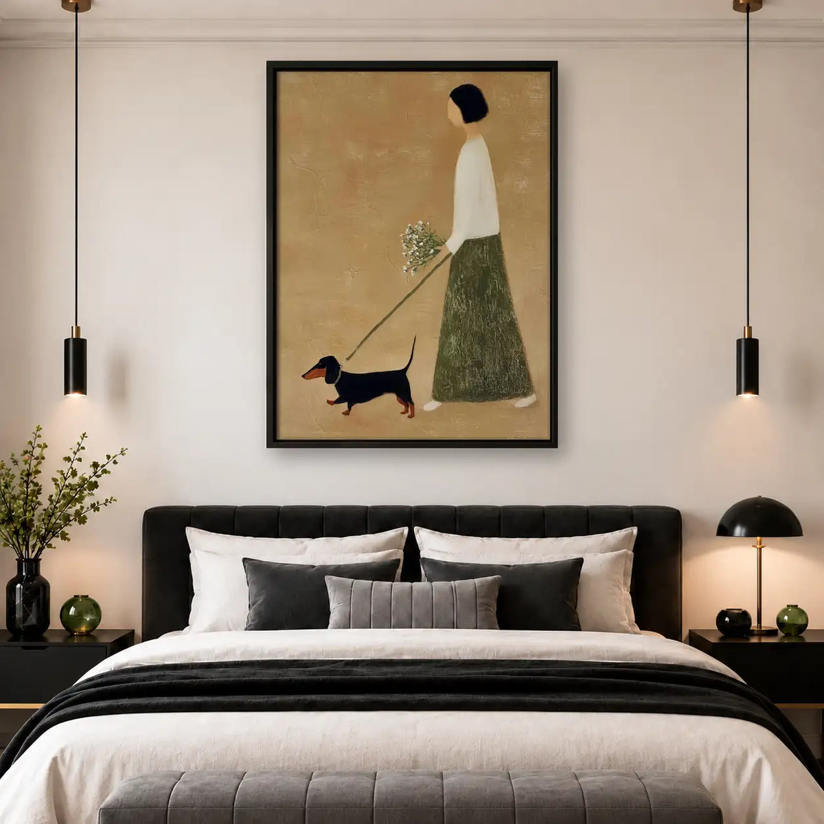 Elegant Woman Walking Dachshund Wall Art 4