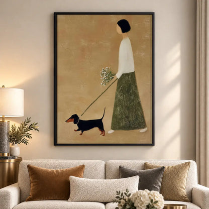 Elegant Woman Walking Dachshund Wall Art 5