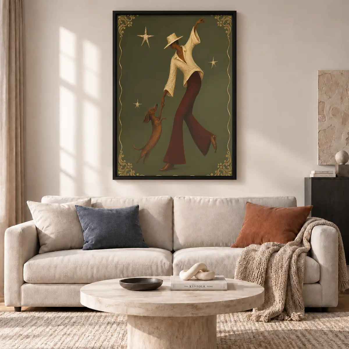 Elegant Woman Walking Dog at Night Wall Art 2