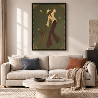Elegant Woman Walking Dog at Night Wall Art 2