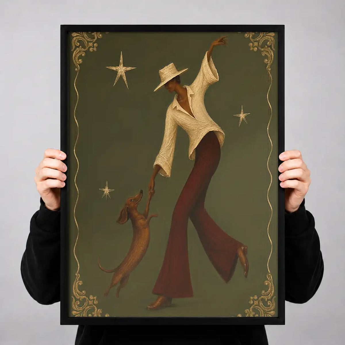 Elegant Woman Walking Dog at Night Wall Art 3