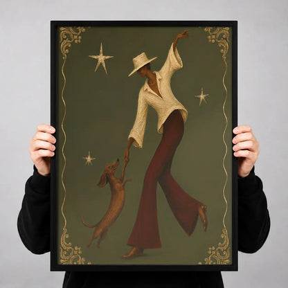Elegant Woman Walking Dog at Night Wall Art 3