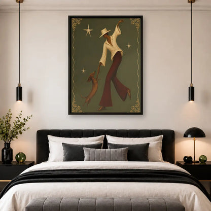 Elegant Woman Walking Dog at Night Wall Art 4