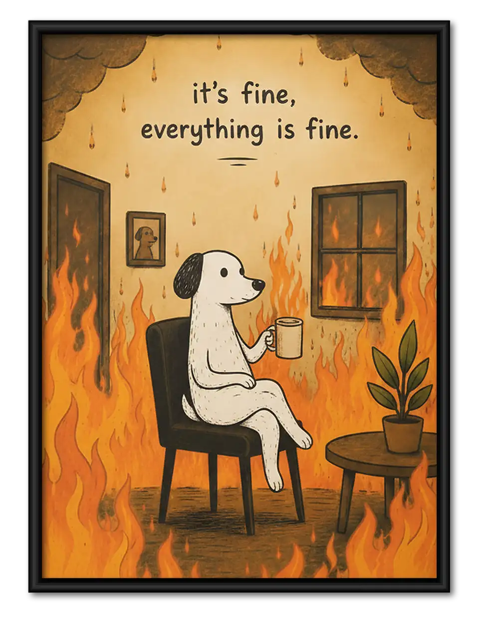 Everything Is Fine Fire Dog Wall Art 1