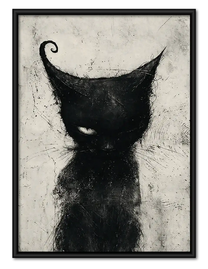 Expressive Black Cat Sketch Wall Art 1