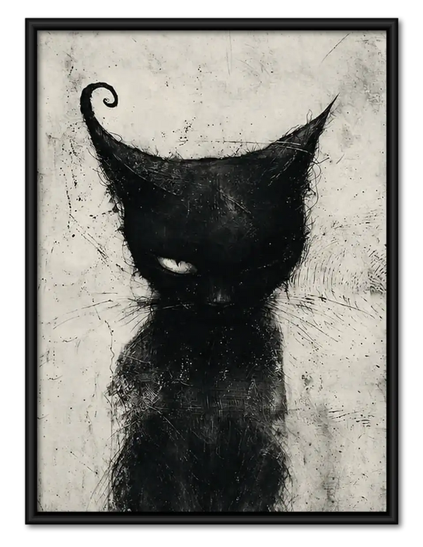 Expressive Black Cat Sketch Wall Art
