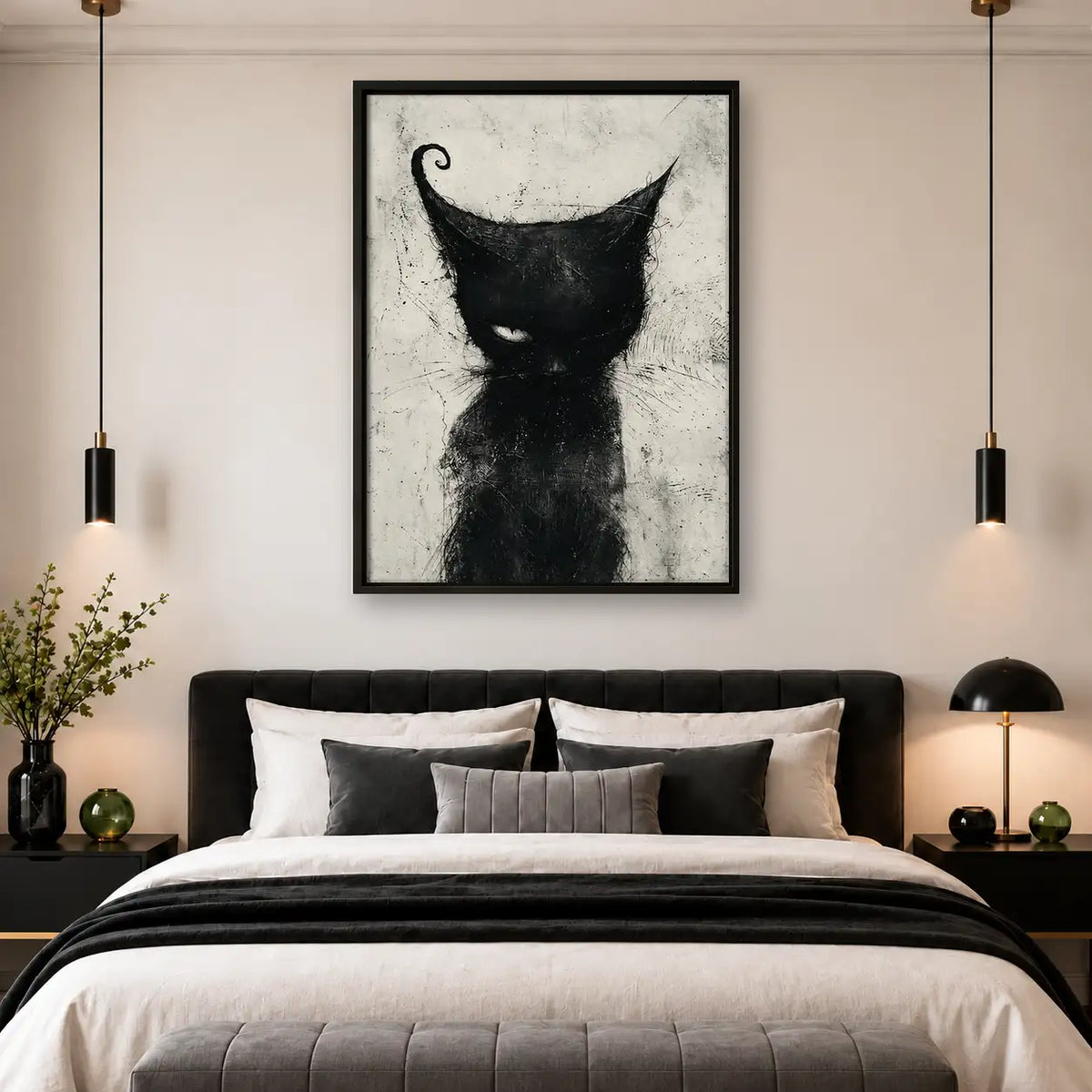 Expressive Black Cat Sketch Wall Art 4