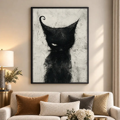 Expressive Black Cat Sketch Wall Art 5