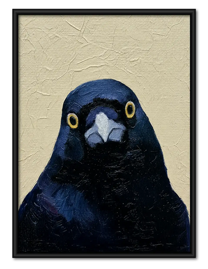 Expressive Blue Black Crow Portrait Wall Art
