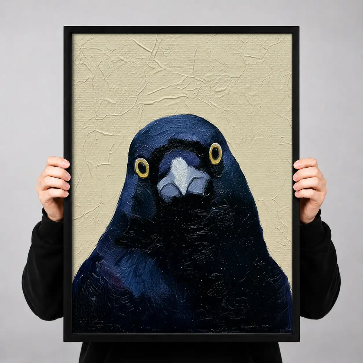 Expressive Blue Black Crow Portrait Wall Art 3