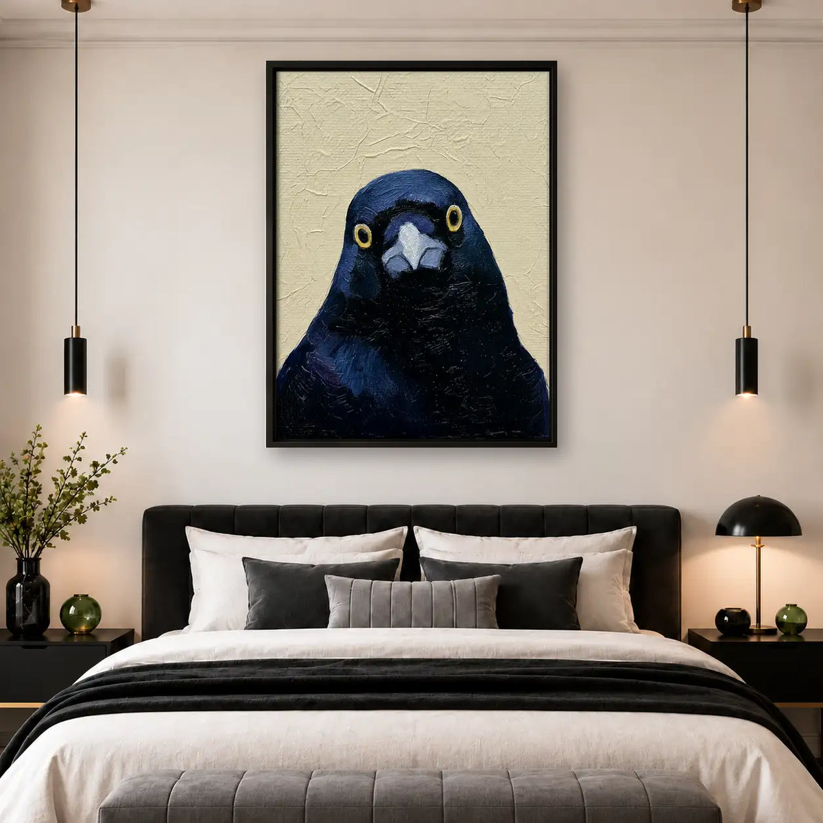Expressive Blue Black Crow Portrait Wall Art 4