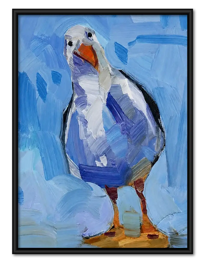 Expressive Blue Seagull Portrait Wall Art