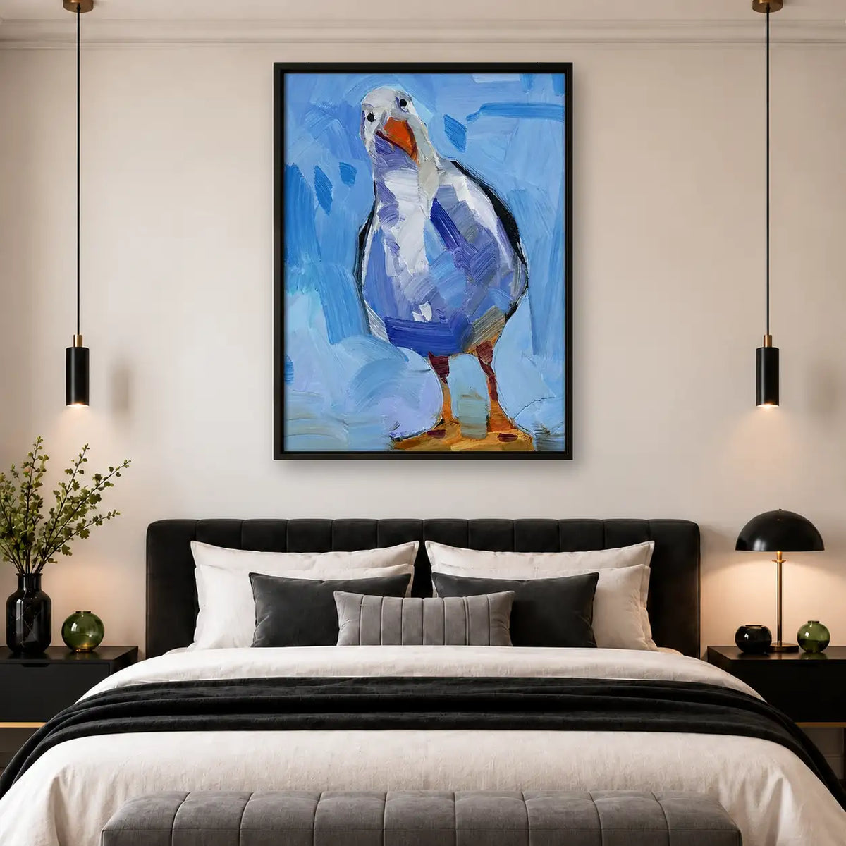 Expressive Blue Seagull Portrait Wall Art 4