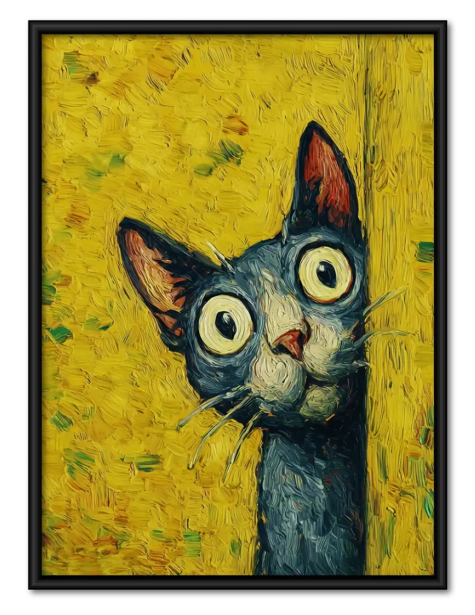 Expressive Cat on Textured Yellow Wall Art 1