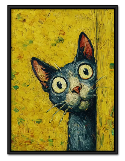 Expressive Cat on Textured Yellow Wall Art