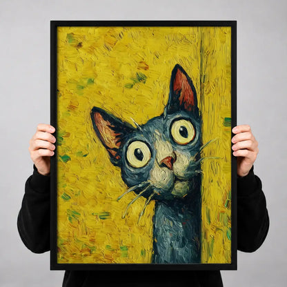 Expressive Cat on Textured Yellow Wall Art 3