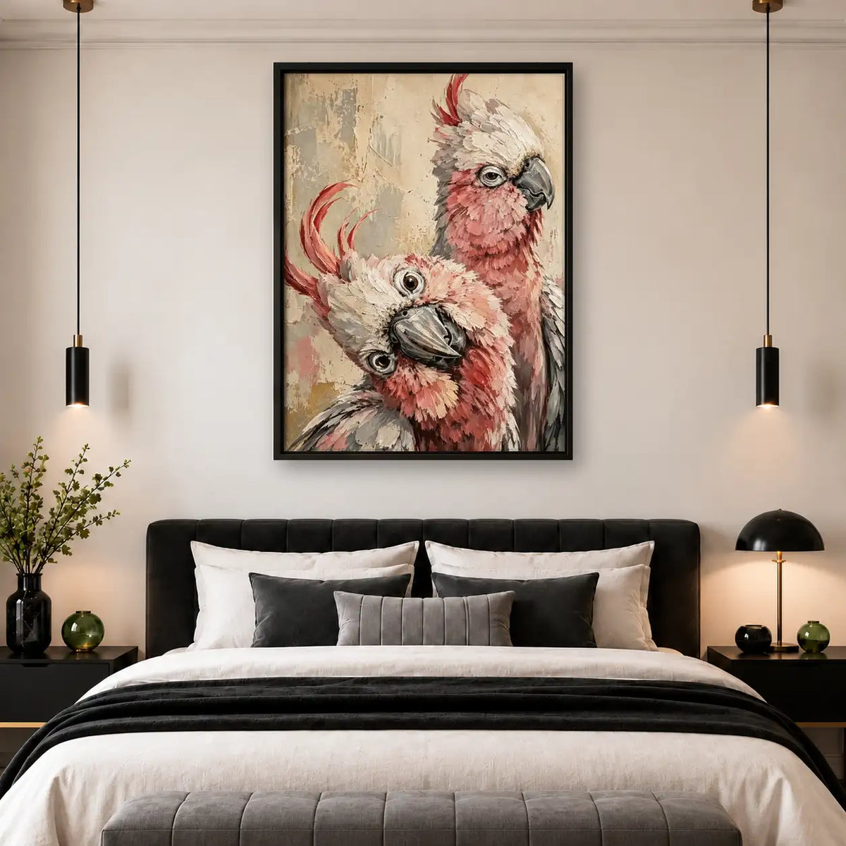 Expressive Pink Cockatoo Pair Wall Art 4