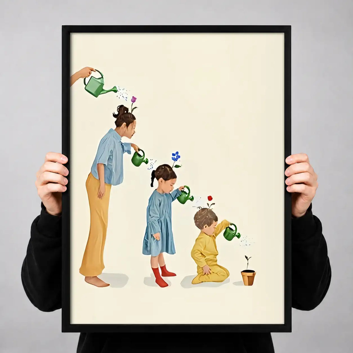 Family Watering Tiny Plants Wall Art 3