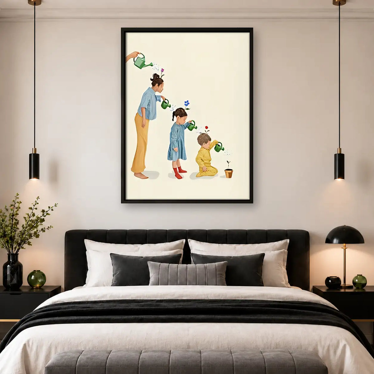 Family Watering Tiny Plants Wall Art 4