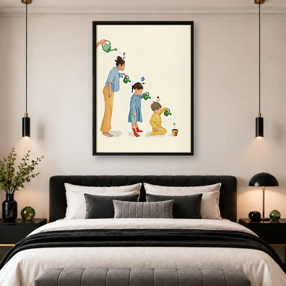 Family Watering Tiny Plants Wall Art 4