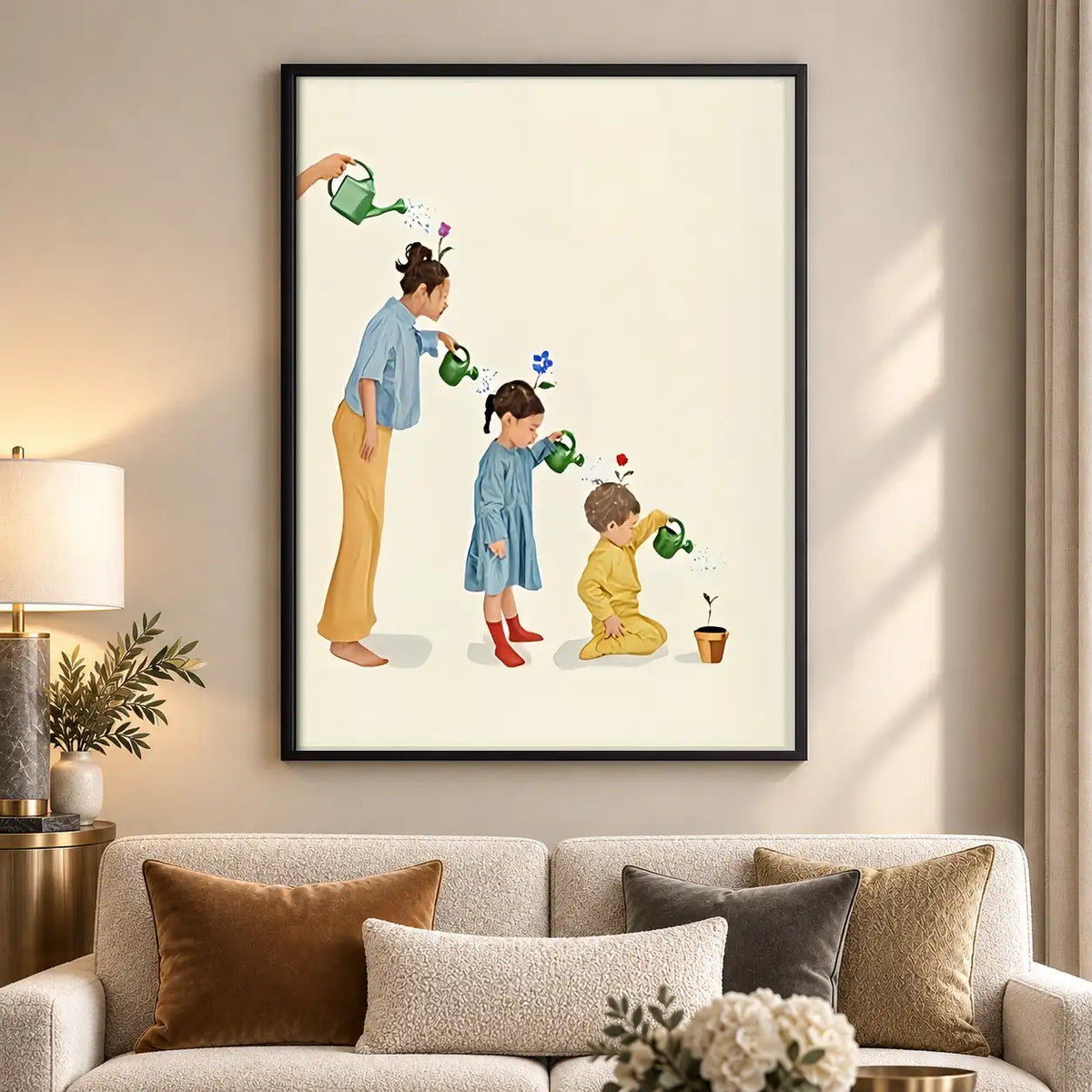 Family Watering Tiny Plants Wall Art 5