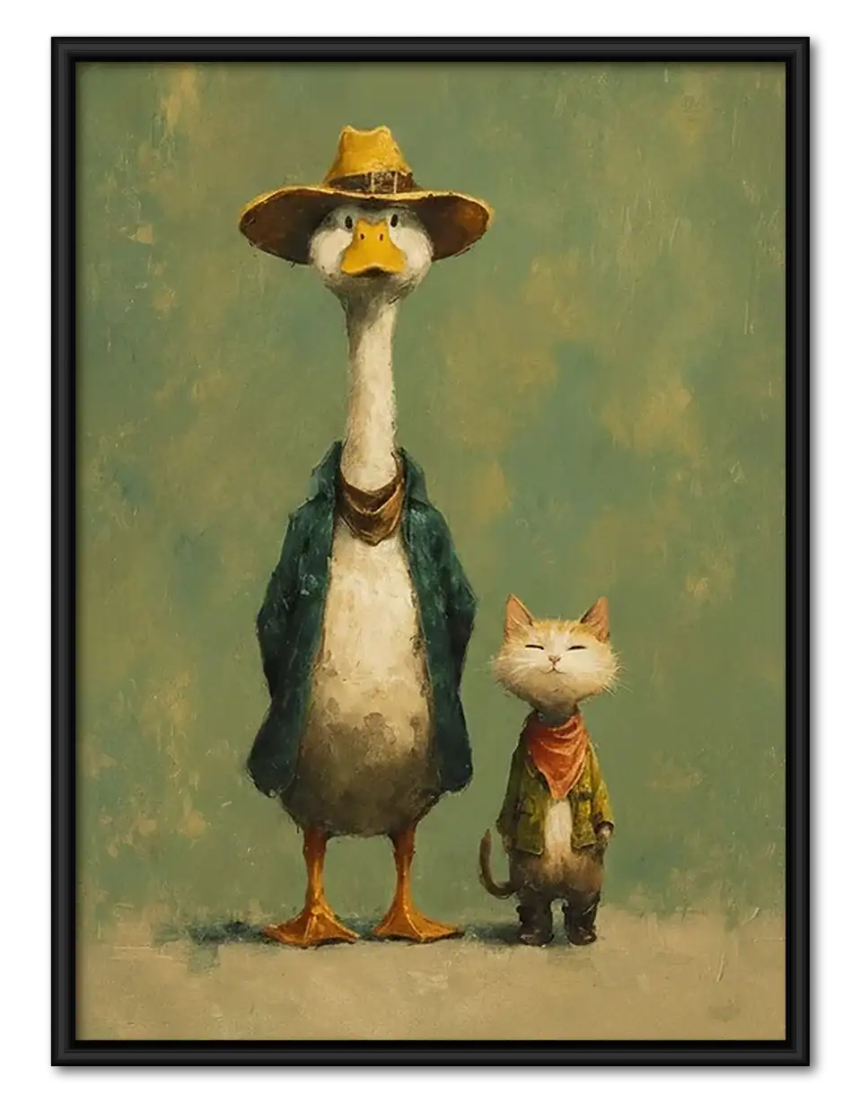 Fancy Goose and Small Cat Friends Wall Art 1