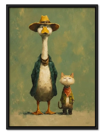 Fancy Goose and Small Cat Friends Wall Art