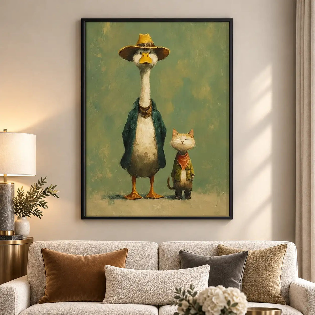 Fancy Goose and Small Cat Friends Wall Art 5