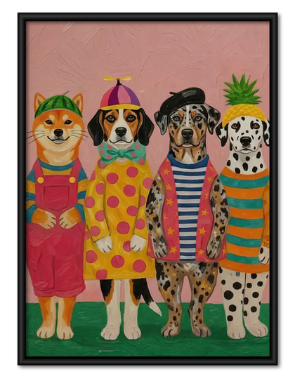 Fashionable Dogs in Colorful Sweaters Wall Art