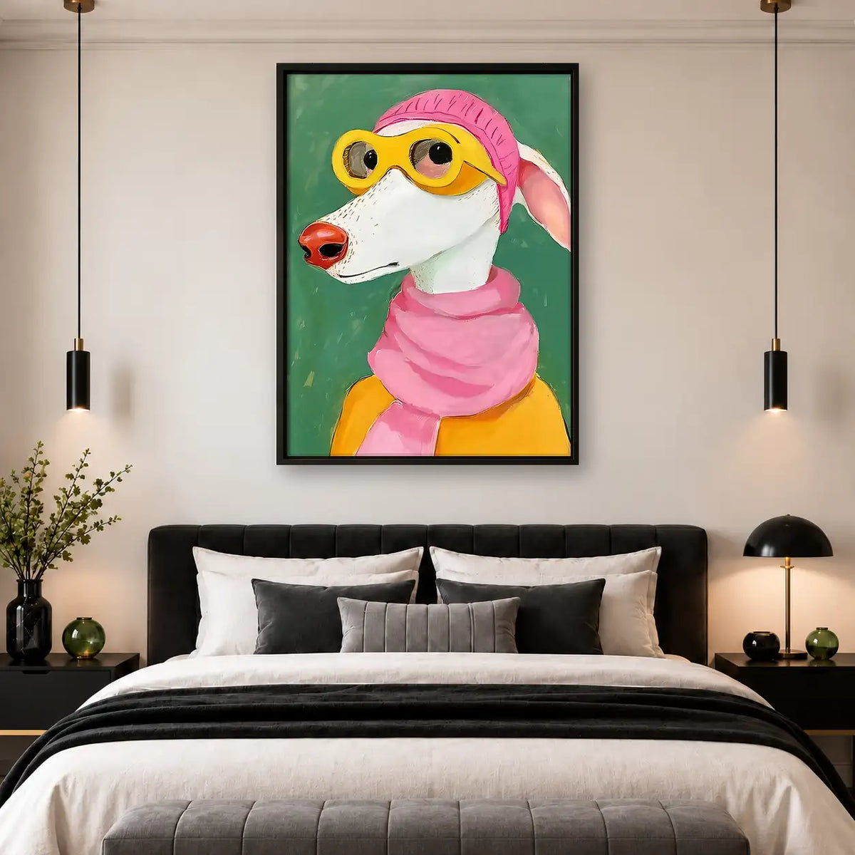 Fashionable Greyhound in Pink Wall Art 4